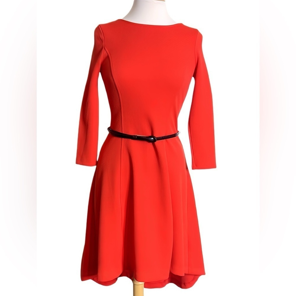 The Limited Fit & Flare A-Line High-Low 3/4 Sleeve Orange Dress Womens XS